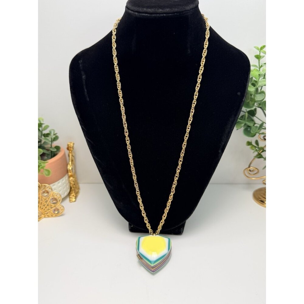 Vintage Multicolor Lucite Heart Locket Pendant Necklace Unique Retro Design